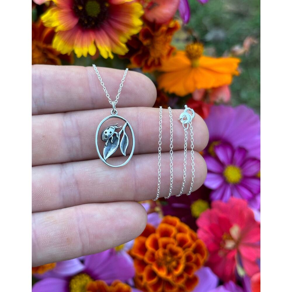 Sterling Silver Ladybug on a Leaf Necklace